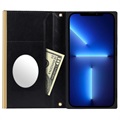 iPhone 13 Pro Schutzhülle mit Geldbörse mit Schminkspiegel - Schwarz