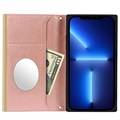 iPhone 13 Pro Schutzhülle mit Geldbörse mit Schminkspiegel - Roségold