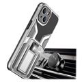 iPhone 14 Hybrid Case mit Metall Ständer - Silber