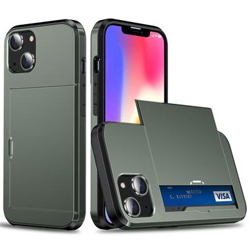 iPhone 14 Hybrid-Hülle mit Verschiebbarem Kartensteckplatz - Armee Grün