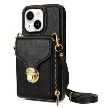 iPhone 14 Plus Alles-in-Einem-Hülle mit Brieftasche und Trageriemen - Schwarz