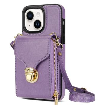 iPhone 14 Plus Alles-in-einem-Hülle mit Brieftasche und Armband - Lila