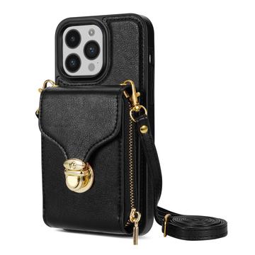 iPhone 14 Pro Alles-in-Einem-Hülle mit Brieftasche und Trageriemen - Schwarz