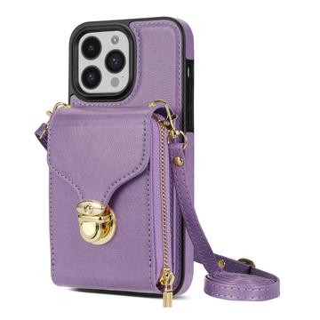 iPhone 14 Pro Alles-in-einem-Hülle mit Brieftasche und Armband - Lila