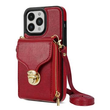 iPhone 14 Pro Alles-in-einem-Hülle mit Brieftasche und Armband - Rot