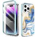 iPhone 14 Pro Max Ahastyle WE13 360-Grad-Schutz-Hybridhülle - Blauer Marmor