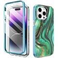 iPhone 14 Pro Max Ahastyle WE13 360-Grad-Schutz-Hybridhülle - Grüner Marmor