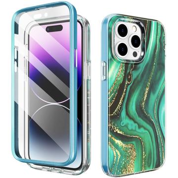 iPhone 14 Pro Max Ahastyle WE13 360-Grad-Schutz-Hybridhülle - Grüner Marmor