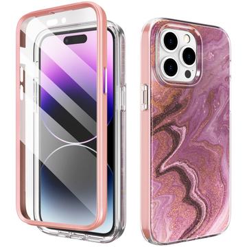 iPhone 14 Pro Max Ahastyle WE13 360-Grad-Schutz-Hybridhülle - lila Marmor