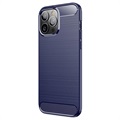 iPhone 14 Pro Max Gebürstete TPU Hülle - Karbonfaser - Blau