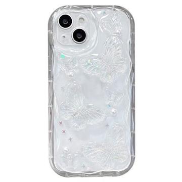 iPhone 15 TPU-Hülle mit Schmetterlings- und Perlenmotiv - Durchsichtig