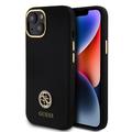 iPhone 15 Guess 4G Strass Metall Logo Liquid Silikonhülle - Schwarz