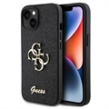 iPhone 15 Guess Fixed Glitter 4G Metal Logo Case - Schwarz