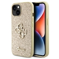 iPhone 15 Guess Fixed Glitter 4G Metal Logo Case - Gold