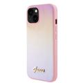 iPhone 15 Guess Iridescent Metall Skript Hybrid Hülle - Pink