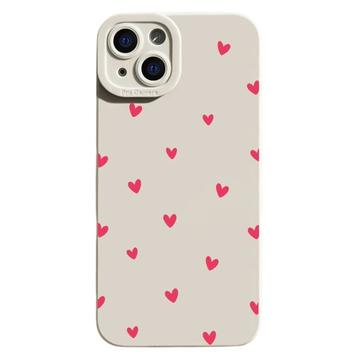 iPhone 15 Schlanke TPU-Hülle mit Herzmuster - weiß / rot