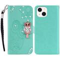 iPhone 15 Eule Strass Wallet Hülle - Zyan