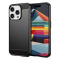 iPhone 15 Pro Gebürstete TPU Hülle - Karbonfaser - Schwarz