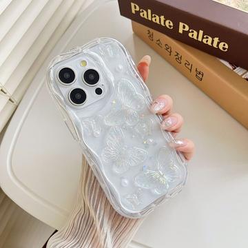 iPhone 15 Pro TPU-Hülle mit Schmetterlings- und Perlenmotiv - Durchsichtig