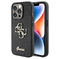 iPhone 15 Pro Guess Fixed Glitter 4G Metal Logo Case - Schwarz