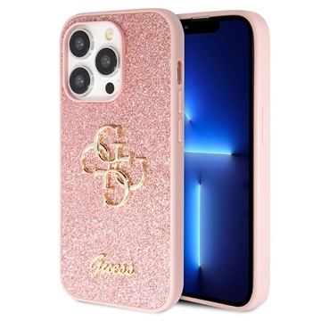 iPhone 15 Pro Guess Fixed Glitter 4G Metal Logo Case - Rosa