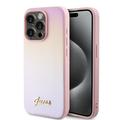 iPhone 15 Pro Guess Iridescent Metall Skript Hybrid Hülle - Pink