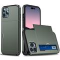 iPhone 15 Pro Hybrid-Hülle mit Verschiebbarem Kartensteckplatz - Armee Grün