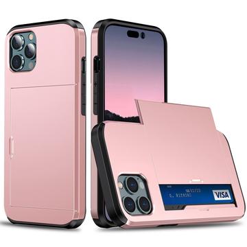 iPhone 15 Pro Hybrid-Hülle mit Verschiebbarem Kartensteckplatz - Roségold