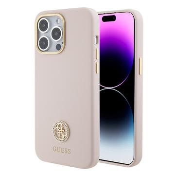 iPhone 15 Pro Max Guess 4G Strass Metall Logo Flüssigkeit Silikonhülle - Rosa