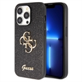 iPhone 15 Pro Max Guess Fixed Glitter 4G Metal Logo Case - Schwarz