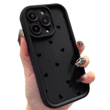 iPhone 15 Pro Max Herz-Muster stoßfest TPU Hülle mit erhöhten Kanten - schwarz