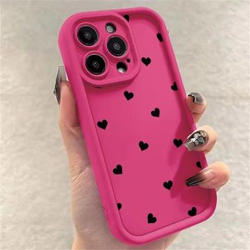 iPhone 15 Pro Max Herz-Muster stoßfest TPU Hülle mit erhöhten Kanten - Hot Pink