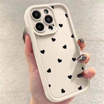 iPhone 15 Pro Max Herz-Muster stoßfest TPU Hülle mit erhöhten Kanten - weiß