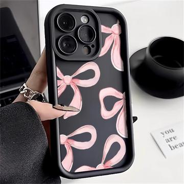 iPhone 15 Pro Max Stilvolle stoßfeste TPU-Hülle mit erhöhten Kanten - Schwarz / Große Schleife