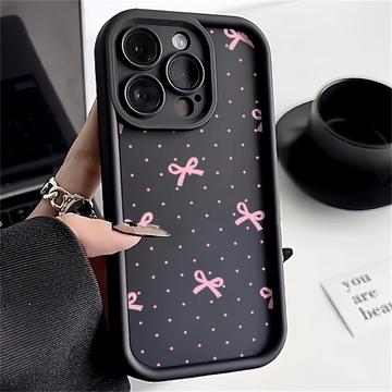 iPhone 15 Pro Max Stilvolle stoßfeste TPU-Hülle mit erhöhten Kanten - Schwarz / Gepunktete Schleife