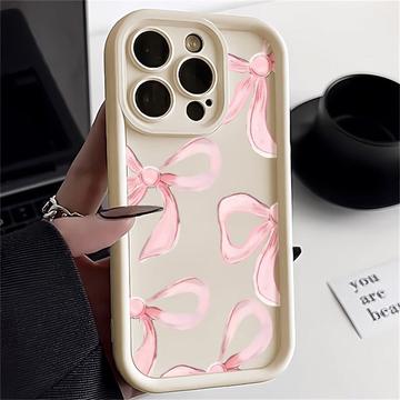 iPhone 15 Pro Max Stilvolle stoßfeste TPU-Hülle mit erhöhten Kanten - Weiß / Große Schleife