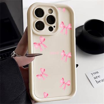 iPhone 15 Pro Max Stilvolle stoßfest TPU-Hülle mit erhöhten Kanten - Weiß / Schleife