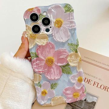 iPhone 15 Pro Max TPU-Hülle mit gewelltem Rand und Ölgemälde-Motiv - Blumen
