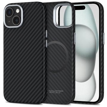 iPhone 15 Tech-Protect Ion Carbon-Kunststoffhülle - MagSafe-kompatibel - Schwarz / Silber