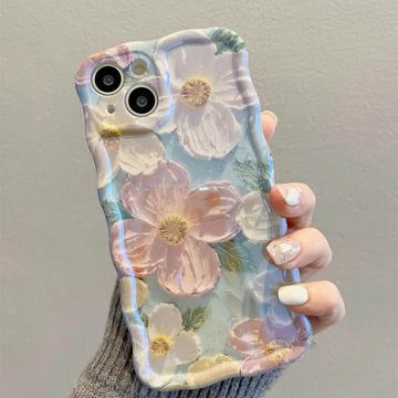 iPhone 15 TPU-Hülle mit gewelltem Rand und Ölgemälde - Blumen