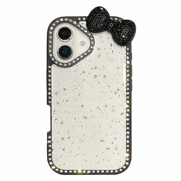 iPhone 16 Schleife & Strass Epoxy Hülle - Schwarz