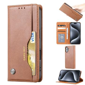 iPhone 16 Kartenset Wallet Hülle - Braun