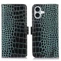 iPhone 16 Crocodile Serie Lederhülle mit Geldbörse mit RFID - Grün