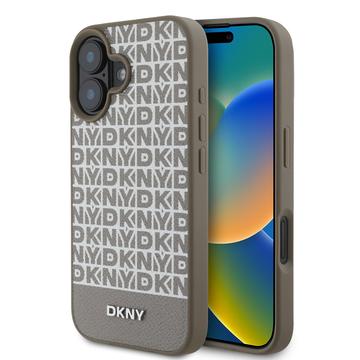 iPhone 16 DKNY Repeat Pattern Bottom Stripe Hülle - MagSafe kompatibel - Braun