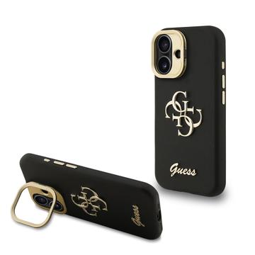 iPhone 16 Guess Grained 4G Logo Standkamera-Rahmengehülle - Schwarz