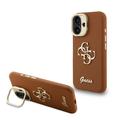 iPhone 16 Guess Grained 4G Logo Standkamera-Rahmengehülle - Braun
