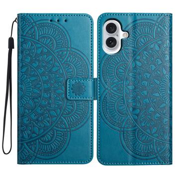 iPhone 16 Mandala Serie Wallet Hülle - Blau