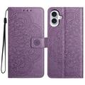 iPhone 16 Mandala Serie Wallet Hülle - Purpur