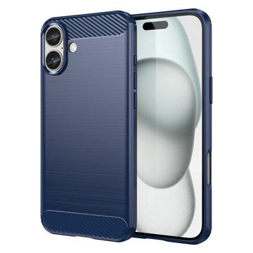 iPhone 16 Plus Gebürstete TPU Hülle - Karbonfaser - Blau