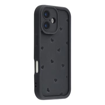 iPhone 16 Plus Herz-Muster stoßfest TPU Hülle mit erhöhten Kanten - schwarz